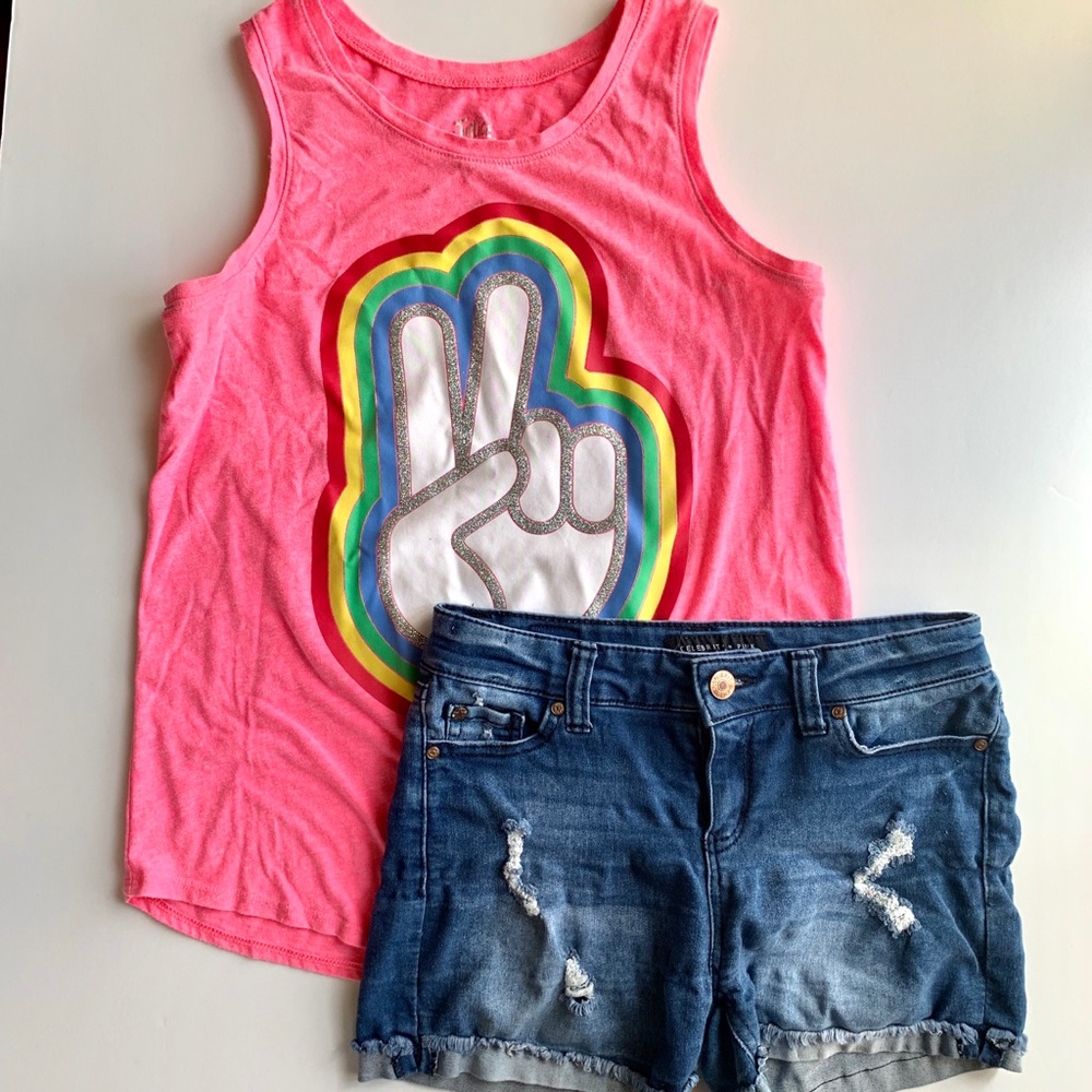 Justice Tank size 14-16, Denim Shorts size 12